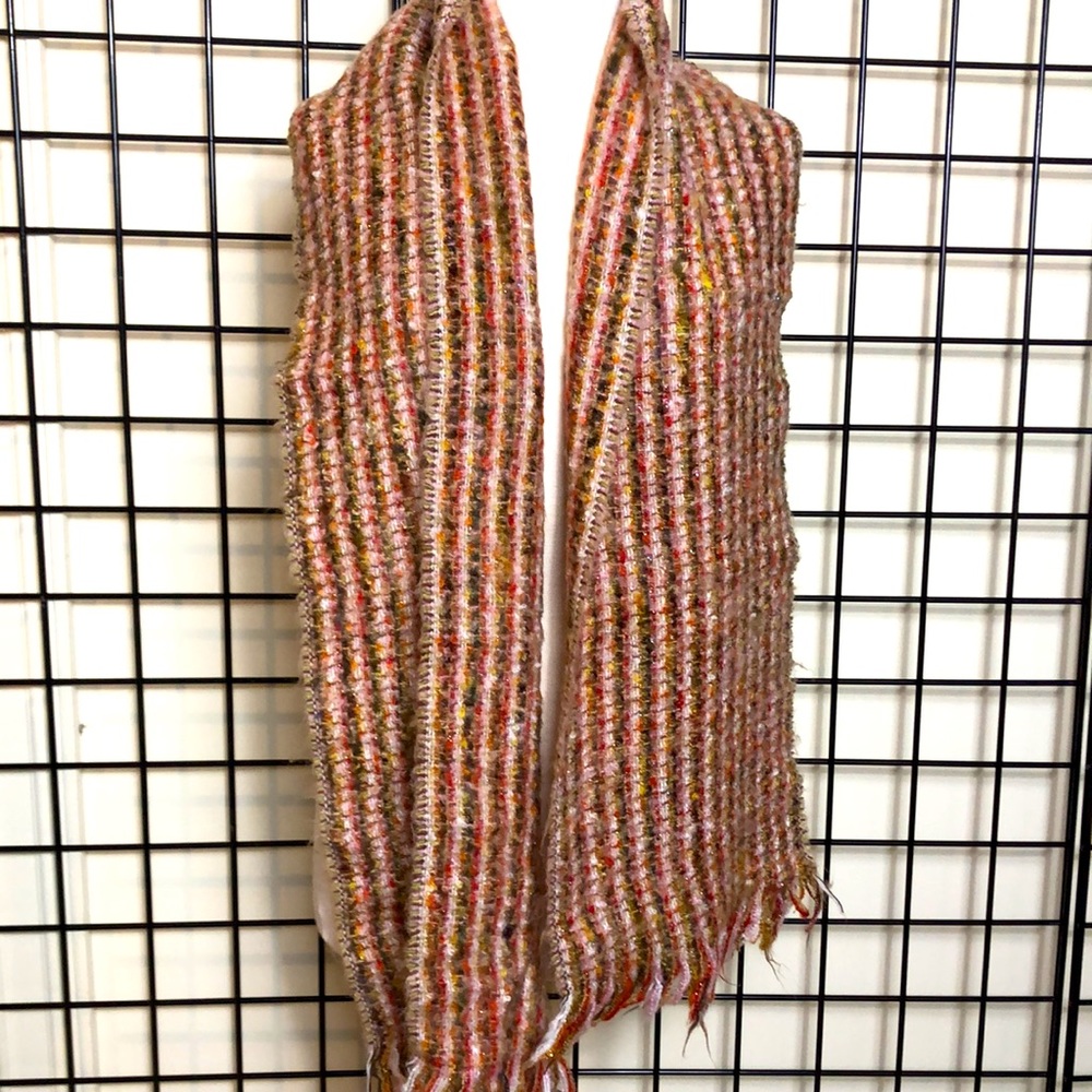 Made in France Soft & Warm Long Sparkle Scarf w/Fringe Orange White Green Red